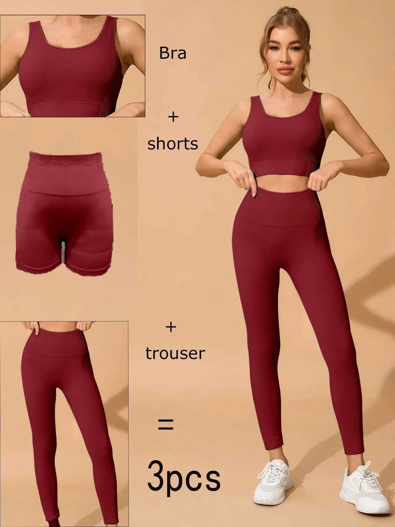 Piece Womens Yoga Set 3 Gym Sporty Activewear Top Shorts Stretchy Workout Clothes for Running Cycling Fitness Training M260626 - view 5