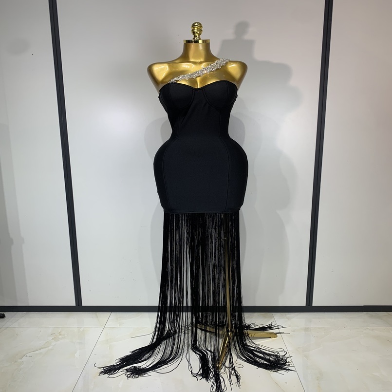 Women Sexy Backless Shining Diamond Tassel Bodycon Long Bandage Dress Celebrity Elegant Evening Party Birthday Cocktail 260625