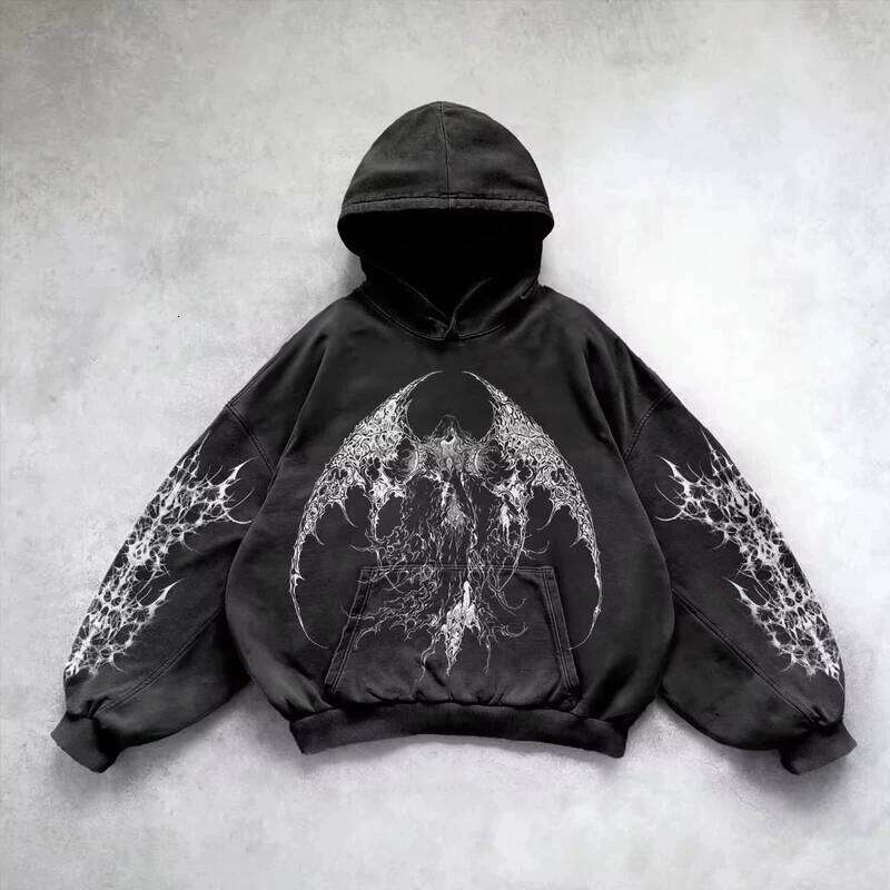 Retro Gothic Graphic Print Hip Hop Hoodie for Men Y2k Grunge Punk Casual Loose Pullover Women Streetwear Sweatshirt Hoodies W260626 - view 5