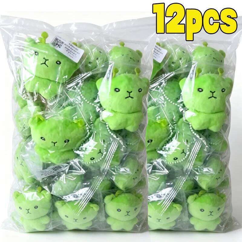 12pc Mini Alien Cat Keyring Green Soft Plush Portable Key Chains Super Cute Handmade Doll Bags Pendant Gifts Decor 26Y0626