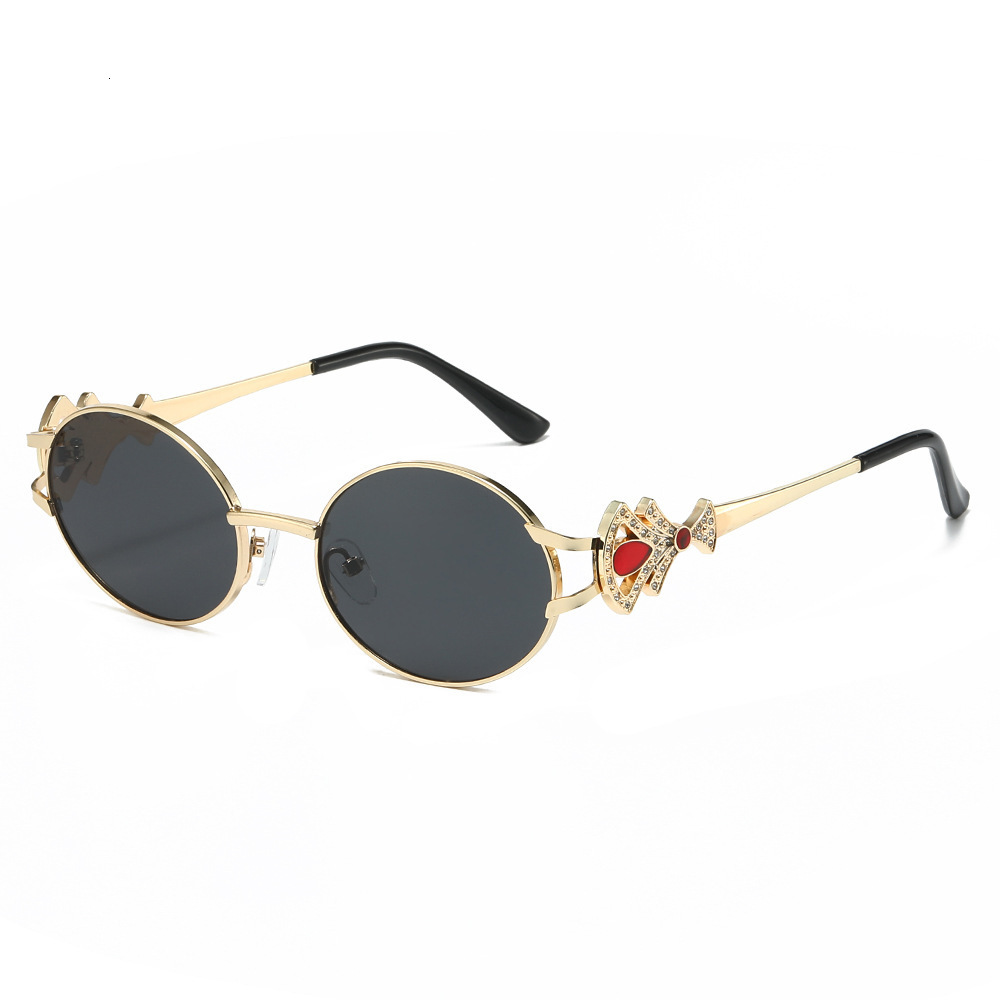 2026 New Style Round Frame Metal Temple Diamond-Embellished Sunglasses, Retro Style, Fashionable And Sophisticated