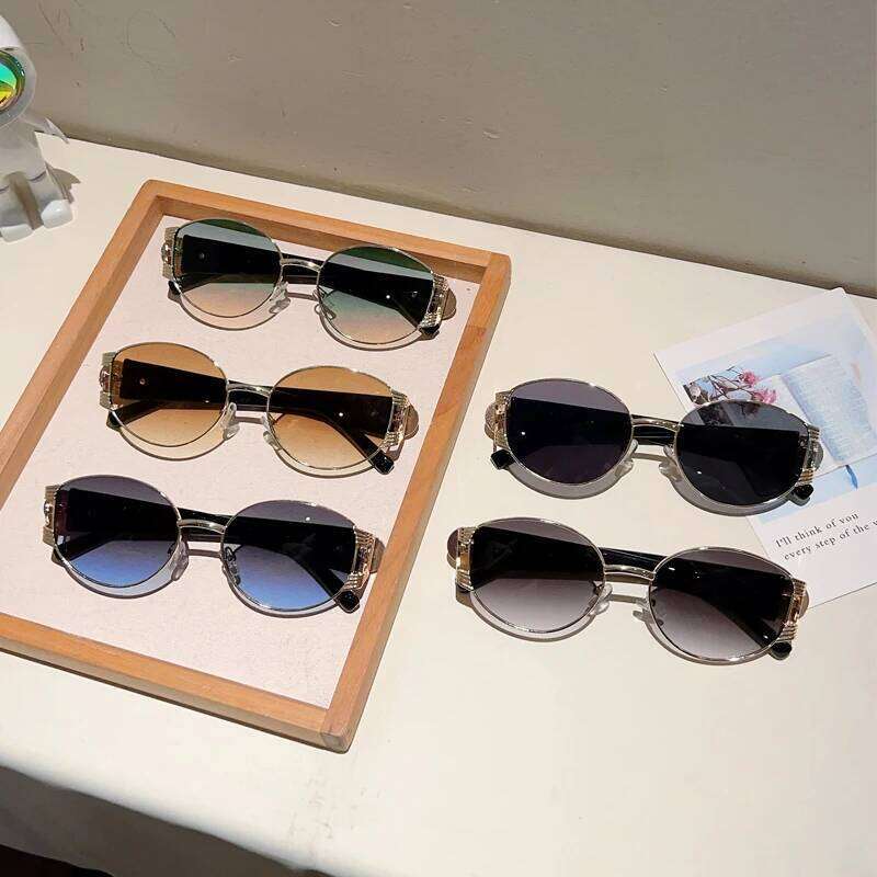 KAMMPT Retro Oval Sunglasses Women 2025 Stylish Gradient Multi-color Decor Sun Glasses Trendy Luxury Brand Design Casual Shades 26Y0626 - view 6