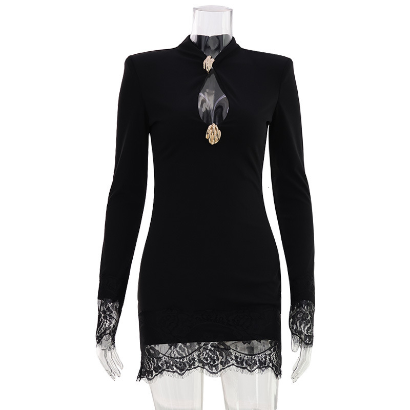 Womens Bodycon Mini Dress Womens Hollow Metal Buckle Waist Slimming Lace Patch Sexy Summer Gown For Women Daily Nightclub Trend Party Outfits - view 6