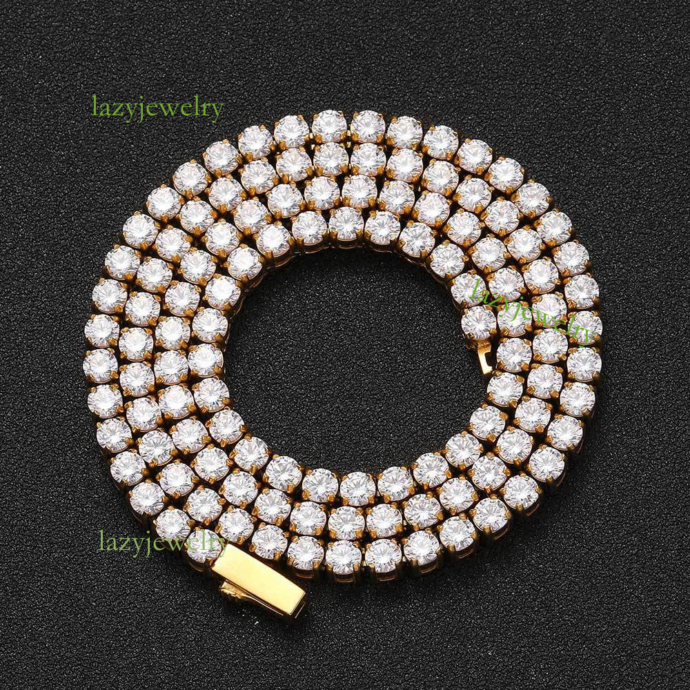 Hip hop style S925 sterling silver Moissanite tennis spring button necklace 4mm 5mm gold 14k diamond necklace men's high sense fashion items holi - view 4