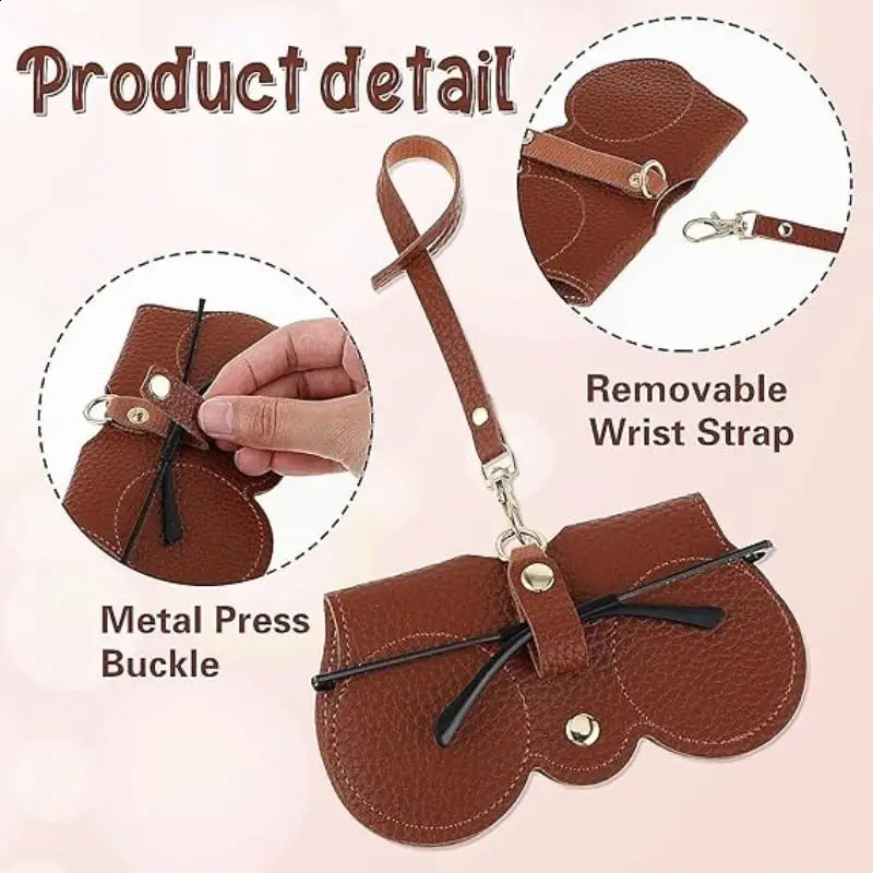 1PC/2PCS Litchi Embossed Glasses Cover Cute Hanging PU Leather Sunglasses Reading Glasses Storage Bag Travel Eyewear Holders 260625 - view 5
