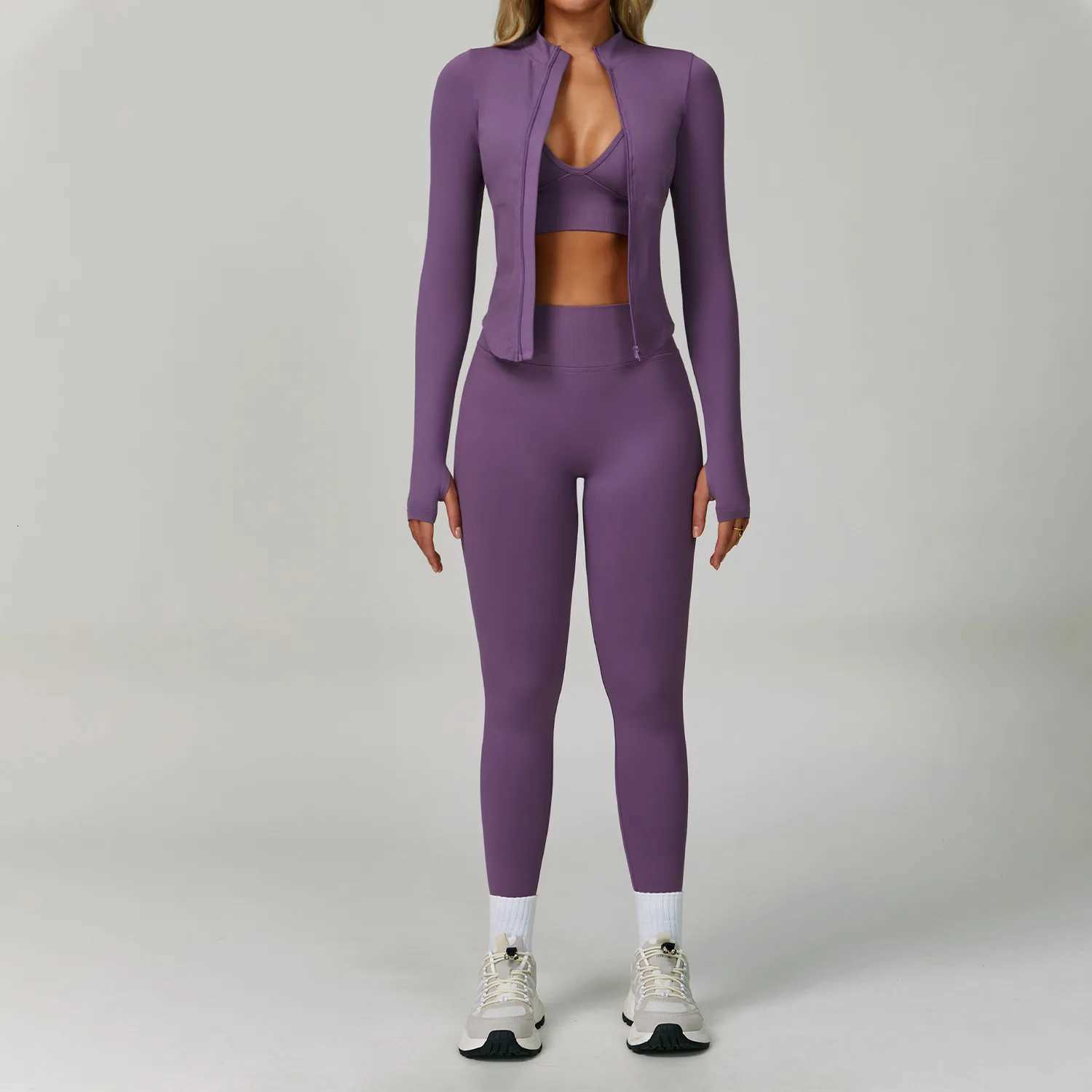 Seamless Yoga Set Gym 2/3PCS Workout Suits Athletic Wear Women Legging Fitness Bra Crop Top Long Sleeve Sports Suits Sportswear M260626 - view 7