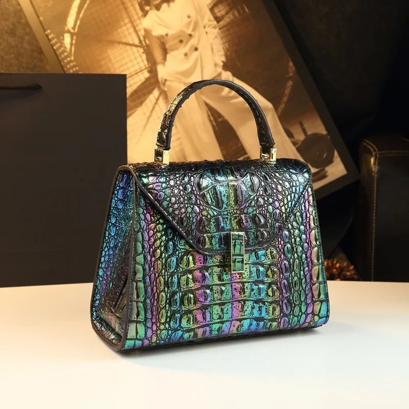 2026 atmospheric crocodile patterned shiny leather womens bag single shoulder crossbody handbag 260626 - view 1