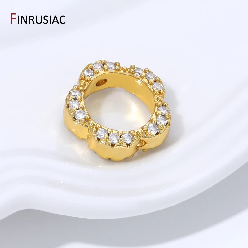 18K Gold Plated Brass Flower Bead FramesZircon Frame Beads Connector For DIY Bracelet Necklace Making Accessories 260623 - view 3