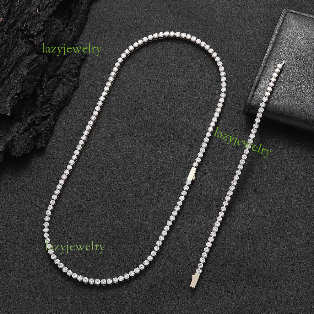 Hip hop style S925 sterling silver Moissanite tennis spring button necklace 4mm 5mm gold 14k diamond necklace men's high sense fashion items holi - view 5