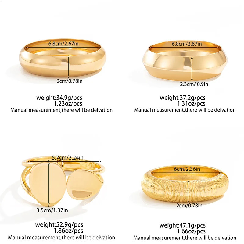 Ingemark 4 Style Vintage Irregular Ellipse Smooth Curved Bracelets Women Trendy Punk Arc Striped Openning Spring Bangle Jewelry260624 - view 5