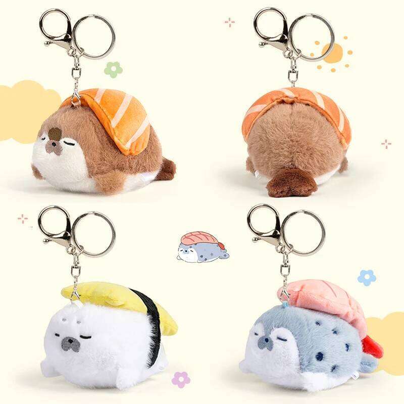 Cute Seals Sea Otter Baby Keychain Plush Seal Figurine Hanging Keyrings Student Schoolbag Key Chain Pendant Gifts 26Y0626 - view 5