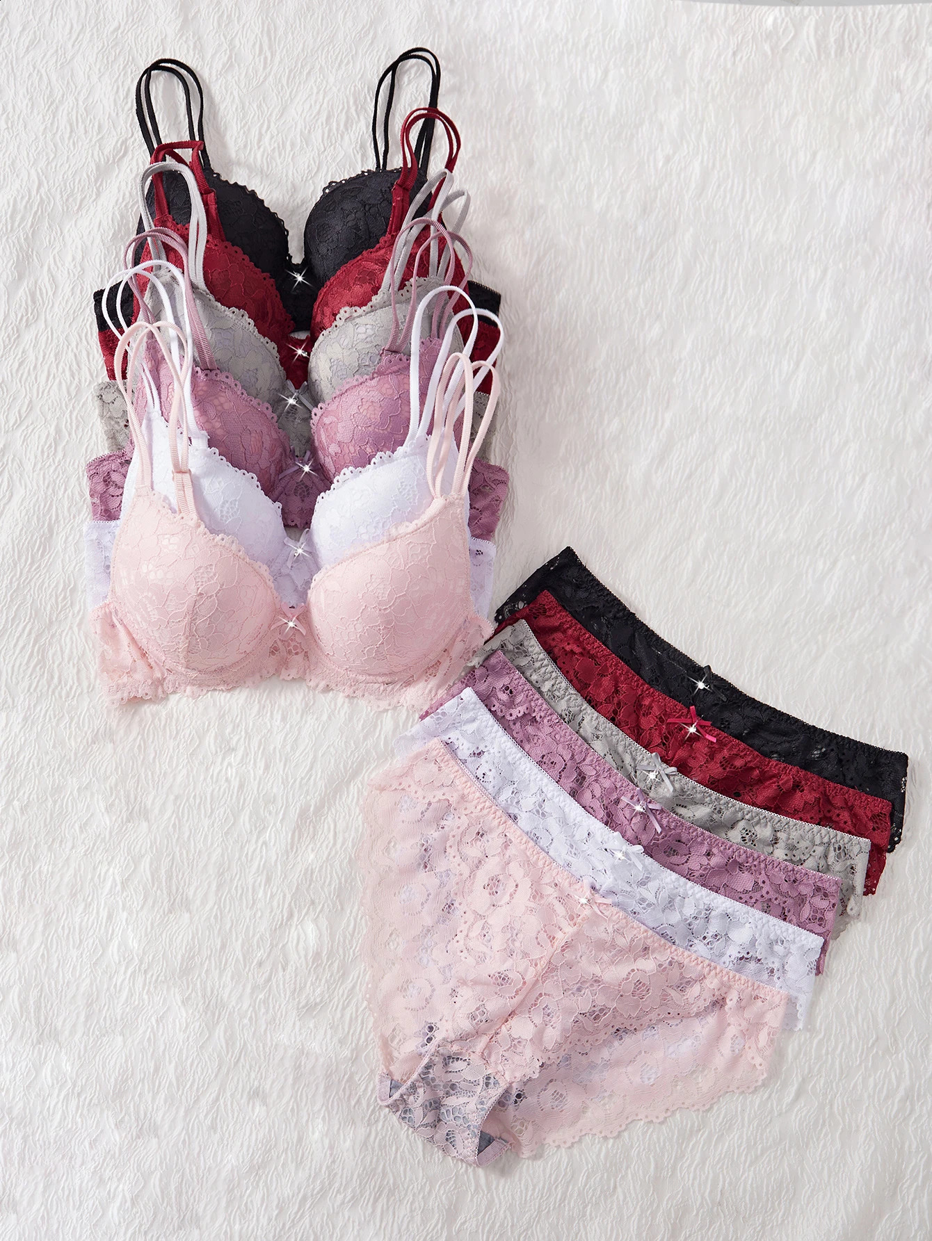 6Piece Set Womens Bra and Panties Sexy Patterned Lace Patchwork No Lining Comfortable Fitting PushUp Underwear 260626 - view 3