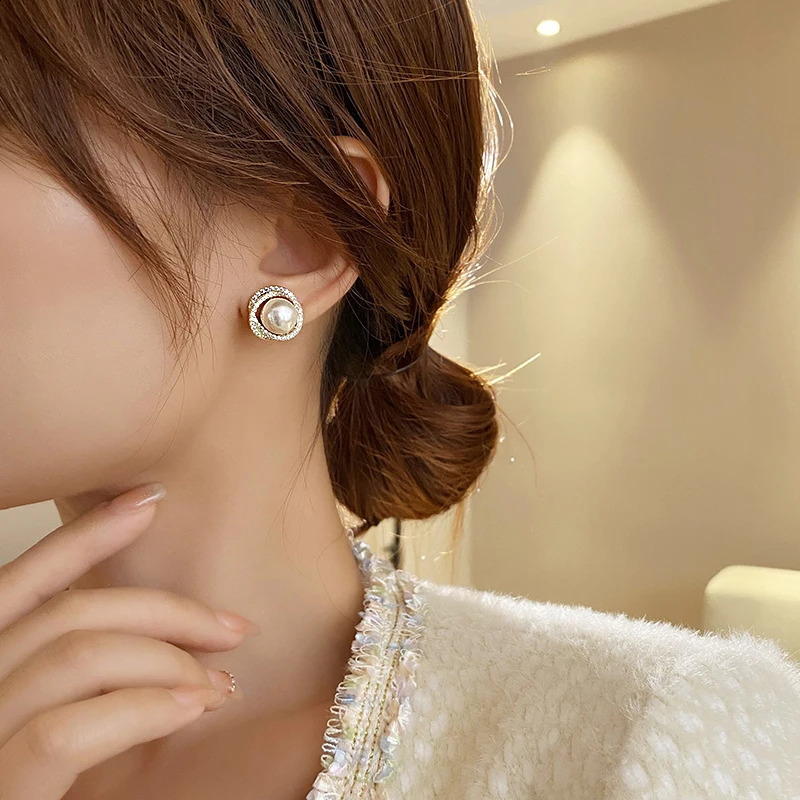womens fashion jewelry 14K gold plated spiral zircon pearl earrings for Christmas party girls fashion accessories 260626 - view 3