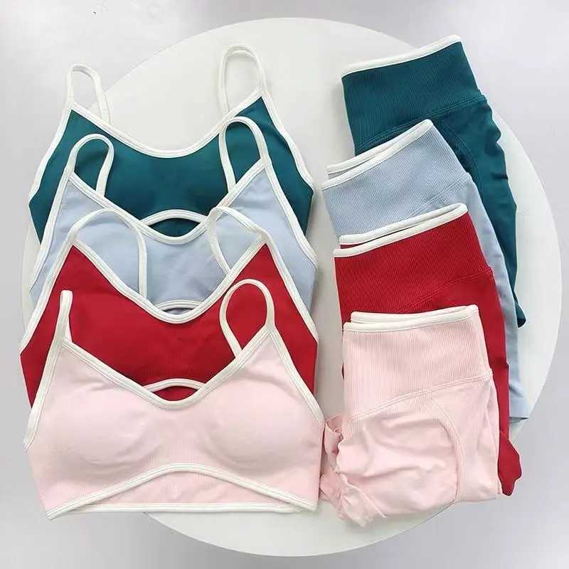 And Fitness Suit Vest Sports Contrasting Color Shock-absorbing Sports Bra High Waist Breathable Peach Hip Three Part Shorts Set M260626 - view 4