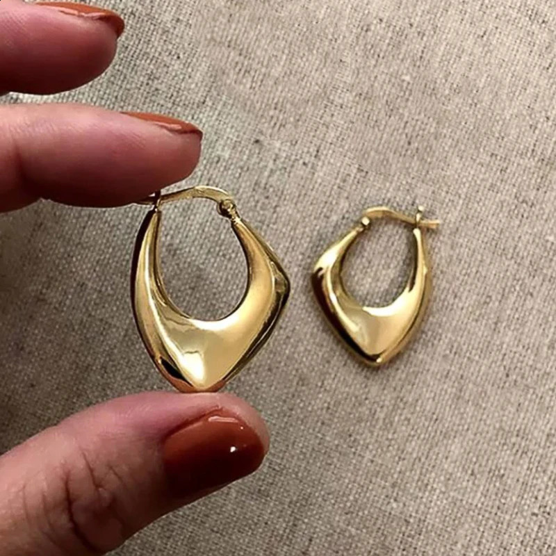 Huitan Geometric Metal Hoop Earrings for Women Gold ColorSilver Color Fashion Ladys Ear Earrings Daily Wear Versatile Jewelry 260626 - view 6