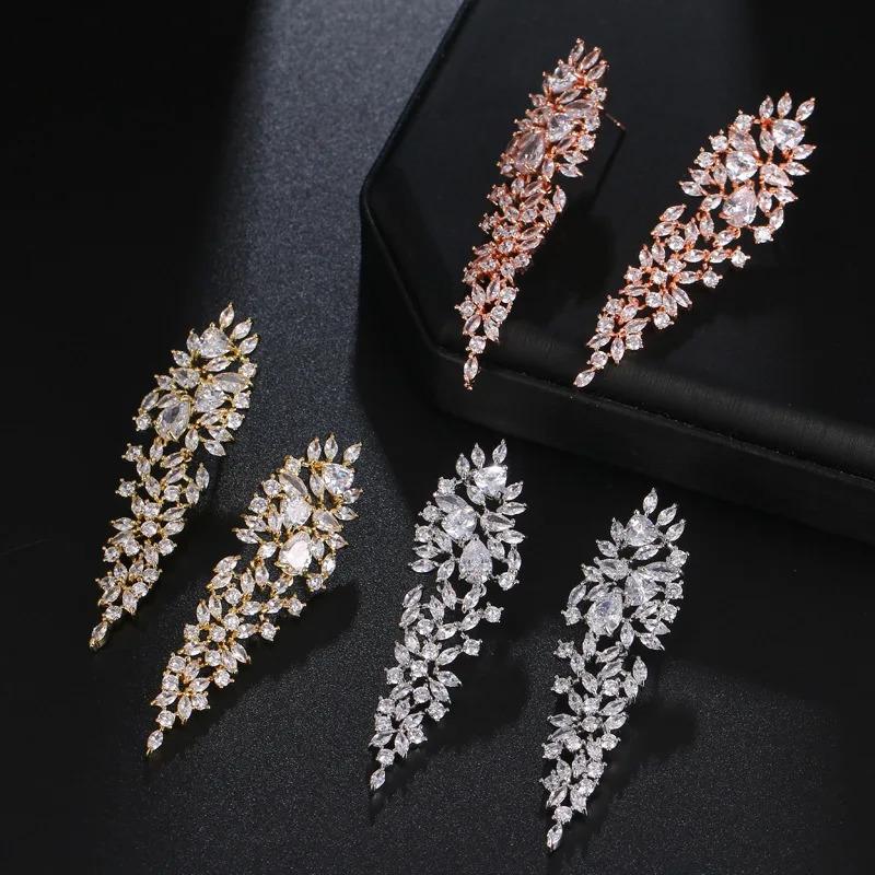 Ekopdee Vintage Teardrop Zircon Drop Earrings For Women Charm Bling Leaf CZ Crystal Earring Wedding Party Fashion Jewelry 260625 - view 3