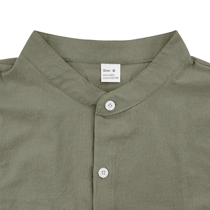 Mens Summer Loose Linen T-Shirt Solid Color American Style Henley Collar Beach Short Sleeve Shirt - view 4