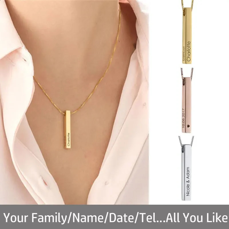 Custom Stainless Steel Personalized Engraved Bar Necklace For Women Gift Name Pendant Jewelry Set 260626 - view 3
