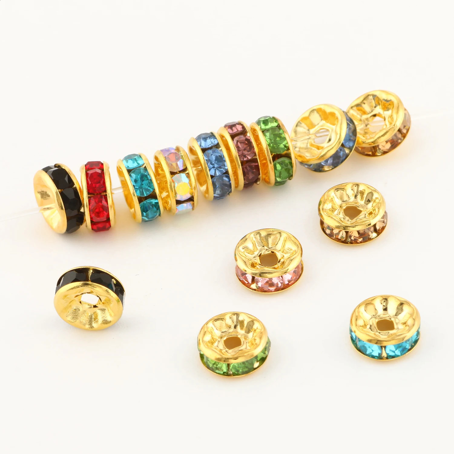 4 6 8mm Gold color Rhinestone Rondelles Crystal Spacer Beads for DIY Jewelry Making Accessories Handmade Bracelet Necklace 260623 - view 3