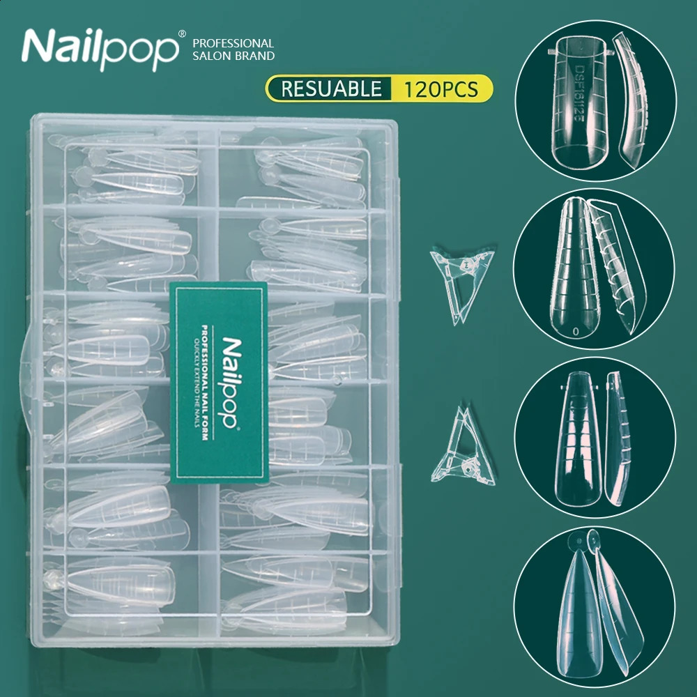 Nailpop Dual System Nails Forms Acrylic Extension False Nail Tips Top Forms for Nails Gel Building Mold Art Tools 120Pcs/Box 260626