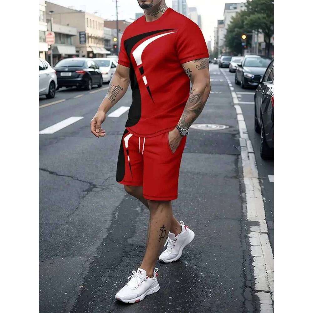 Summer Street Men's Suit Daily Casual Fashion Loose Comfortable Short Sleeves Outdoor Trend Sports Shorts Novelty Striped Print 26Y0626 - view 5