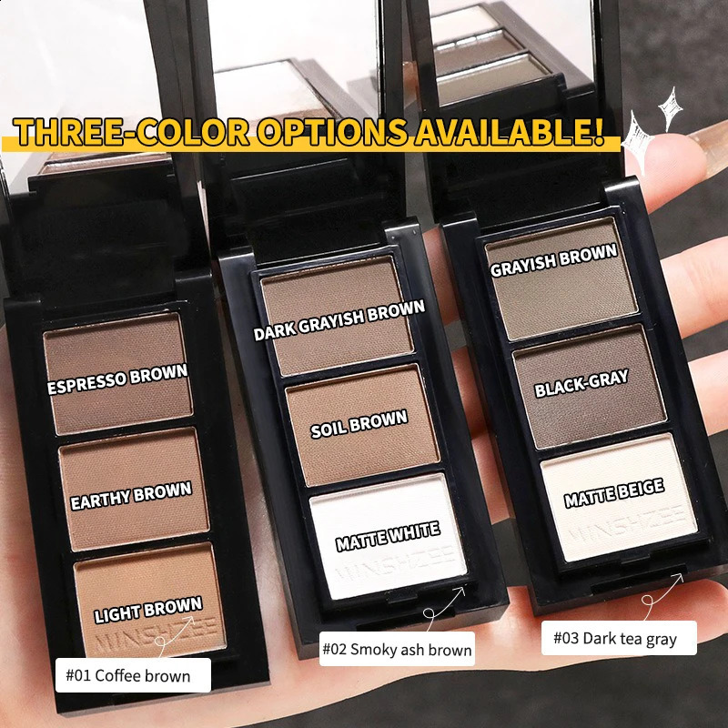 3-Color Eyebrow Powder Palette Cosmetic Eye Brow Enhancer Eye Shadow Eyeliner Contour All In One Makeup With Brush Mirror Box 260626 - view 7