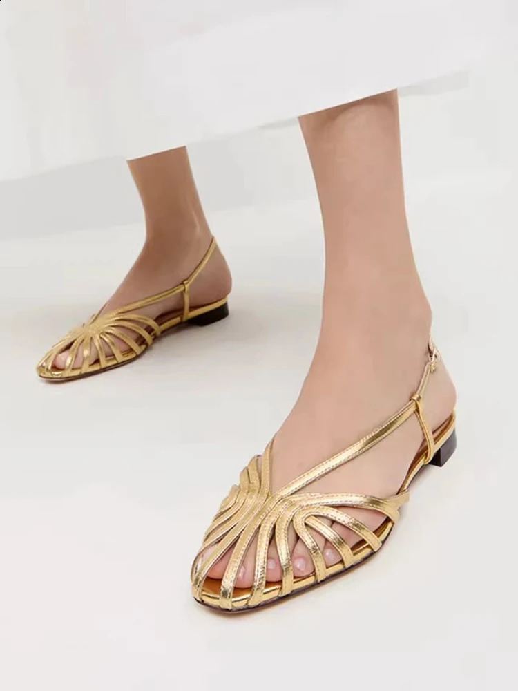 Women Plus Size Flat Gladiator Sandals Summer Sexy y Gold Narrow Band Hollow Out ner Party Dress Shoes Sandalias 260626 - view 3