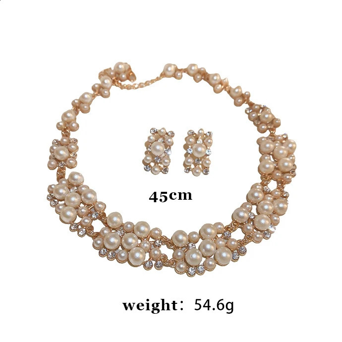 3 Pcs Rhinestone Pearl Rectangular Earrings Necklace Set Two-piece Vintage Choker Accessory Light Jewelry Sets Wedding 260626 - view 7