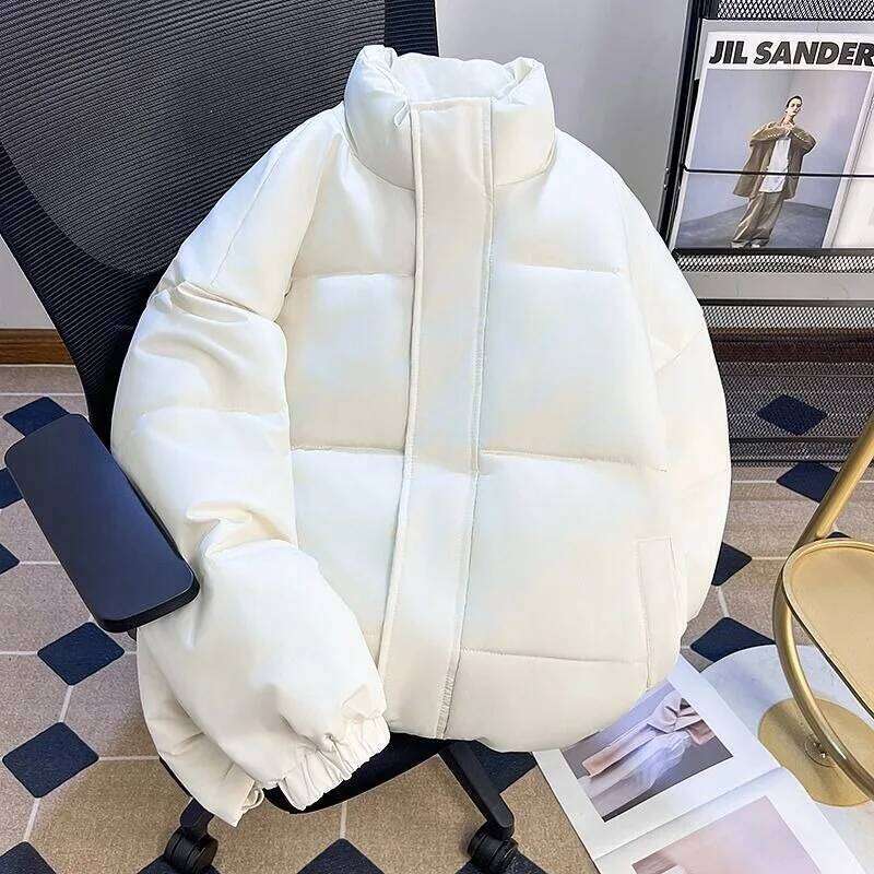 Pure black lightweight down jacket for men, winter youth, two cotton jacket, high street standing collar face W260626 - view 5