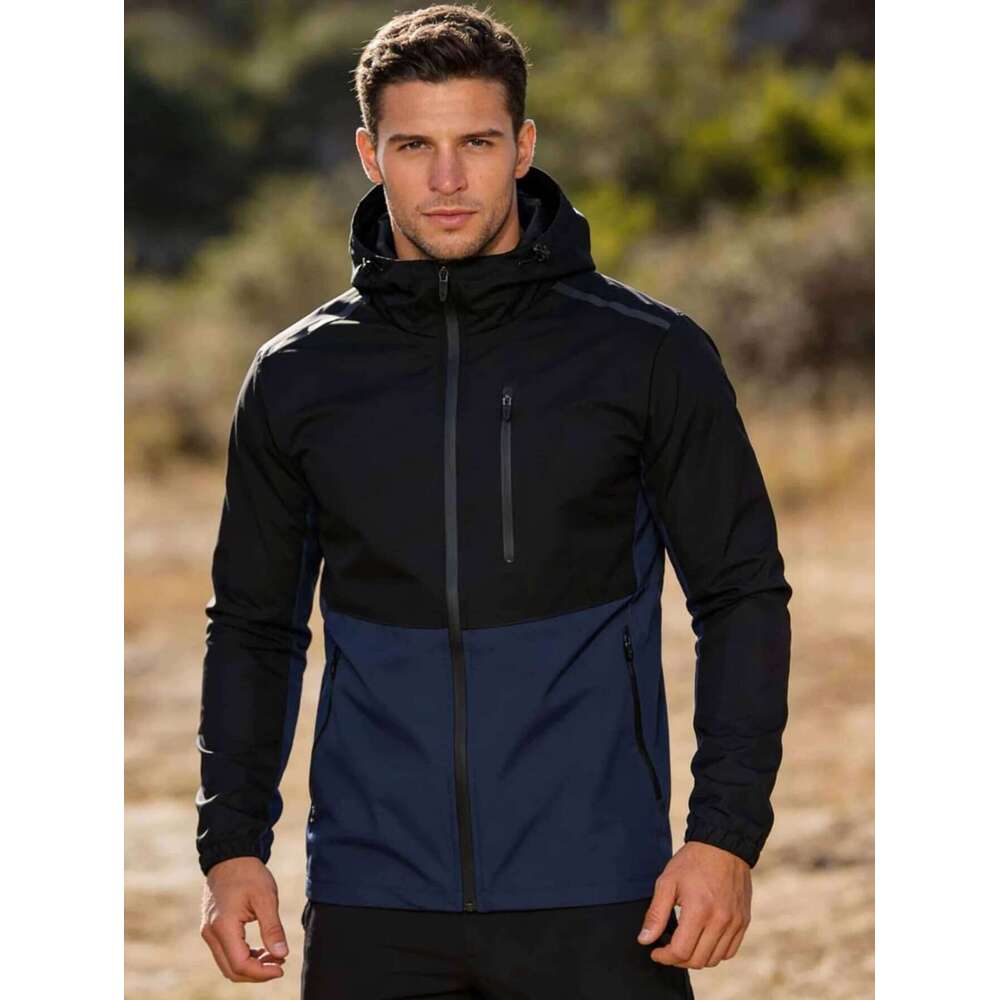 Men's Spring Autumn Winter Long Sleeve Jacket Hooded Patchwork Color Block Outdoor Fleece Lined Coat W260626