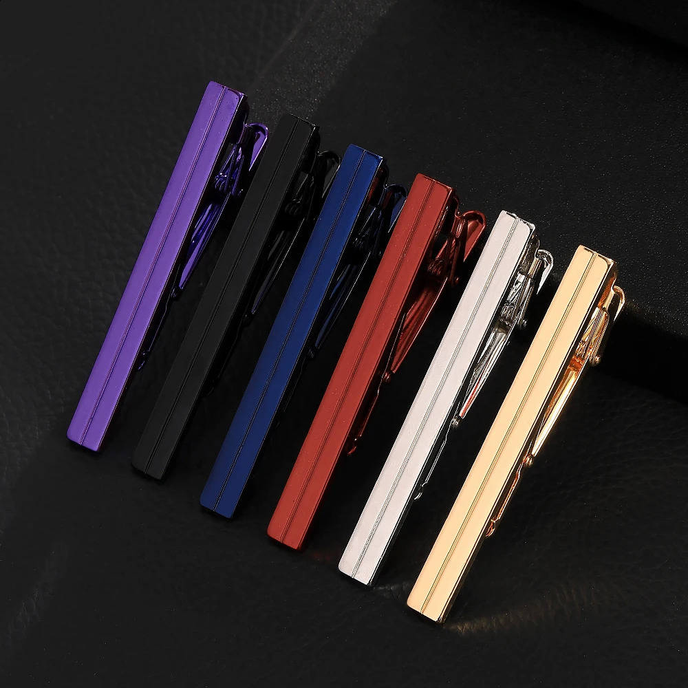 Free Personality Black Blue Red Purple Silvery Golden Colors Middle Line n Tie Clip Mens Formal Party Busin Jewelry 260626 - view 3