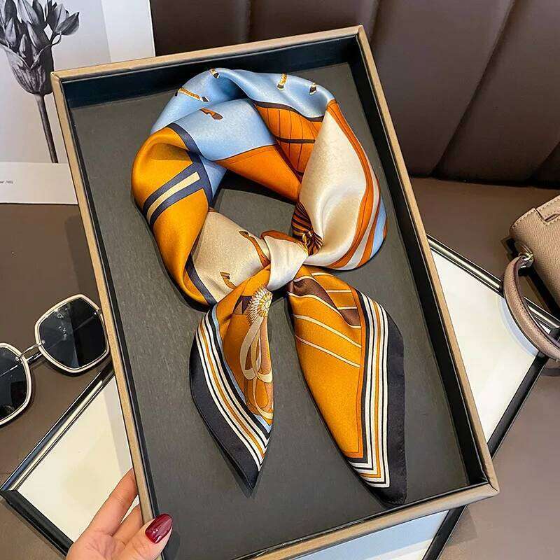Square Floral 100% Real Silk Scarf Women Hair Ribbon Headband Luxury Brand Ladies Neck Tie Wrist Wrap Neckerchief Shawl Bandana 26Y06226 - view 3