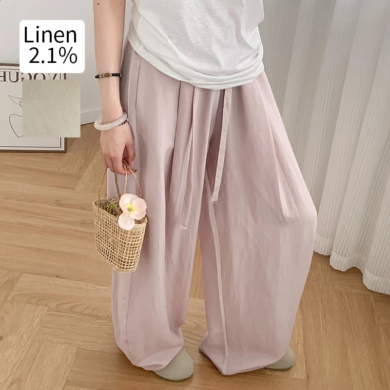 Summer Harajuku Linen Balloon PantsHigh Waist Draped Slimming Womens Wide pantsNatural Lightweight Breathable trousers 260625