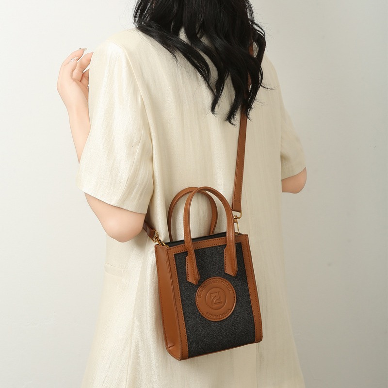 New High-End Niche Women Mini Handbag, Textured Canvas Original Color Block Versatile Shoulder Crossbody Bag - view 3