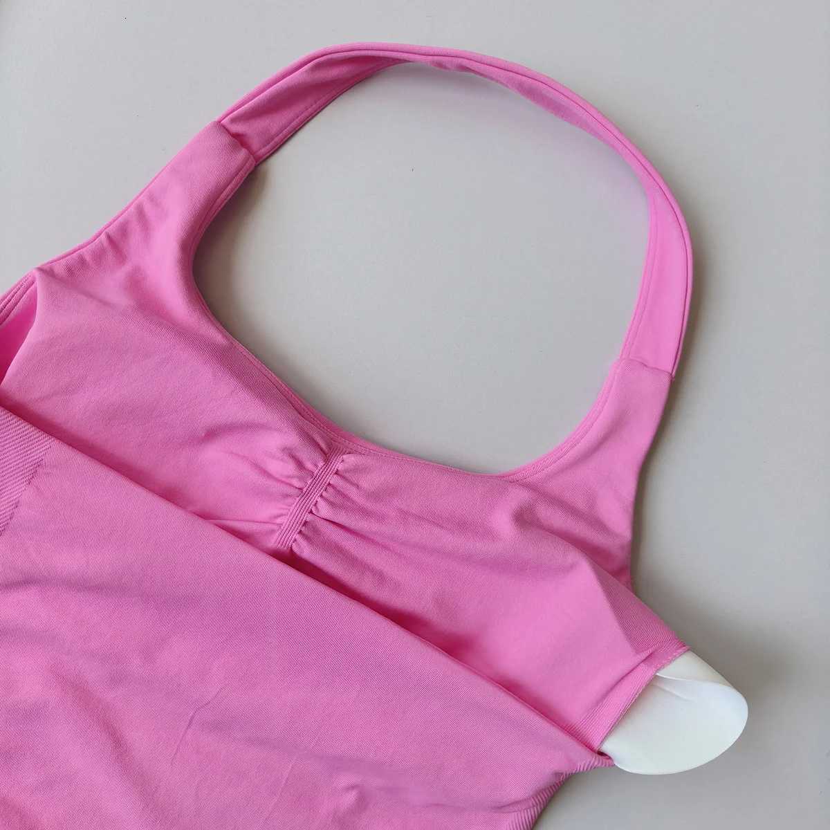 Sexy Halter Neck Beautiful High Waist Peach Sports Bras Leggings Suit Pilates Gathering Yoga Vest Training Fitness Bra Sets M260626 - view 7