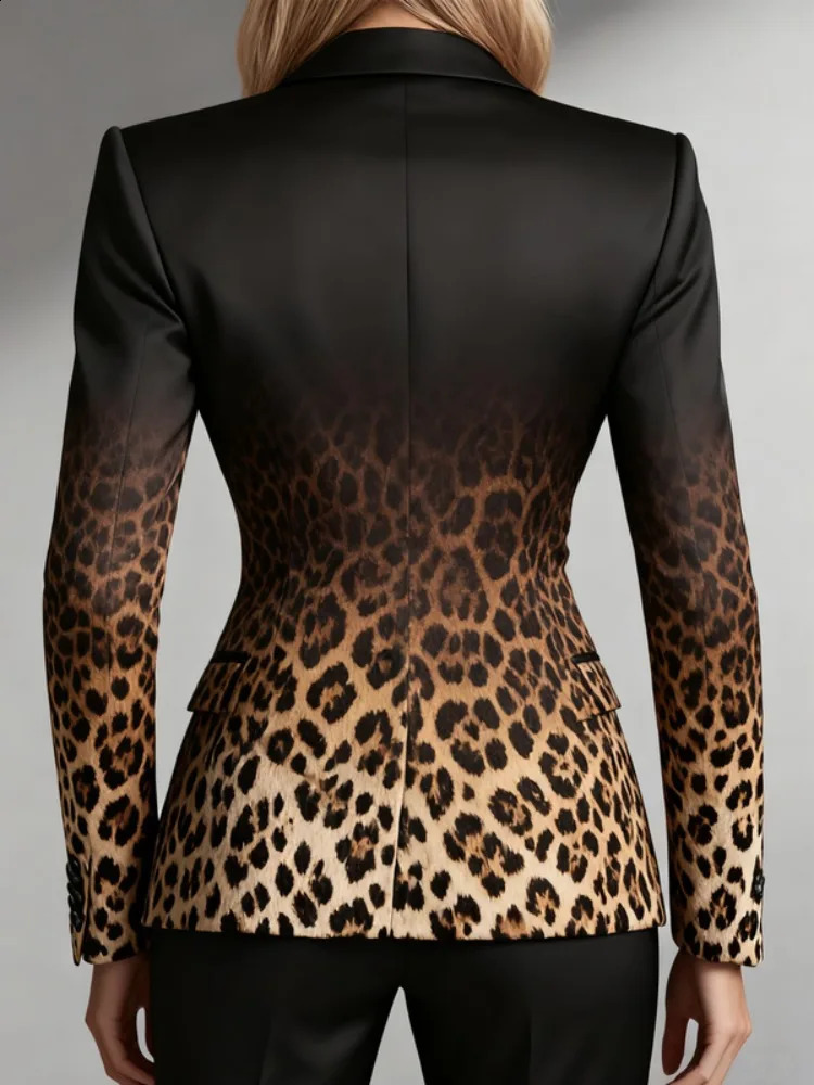 Yeezzi Womens Fashion Gradient Leopard Printed Blazer Long Sleeves Single Button Slim Fit Formal Office Work Jacket Outerwears 260625 - view 4