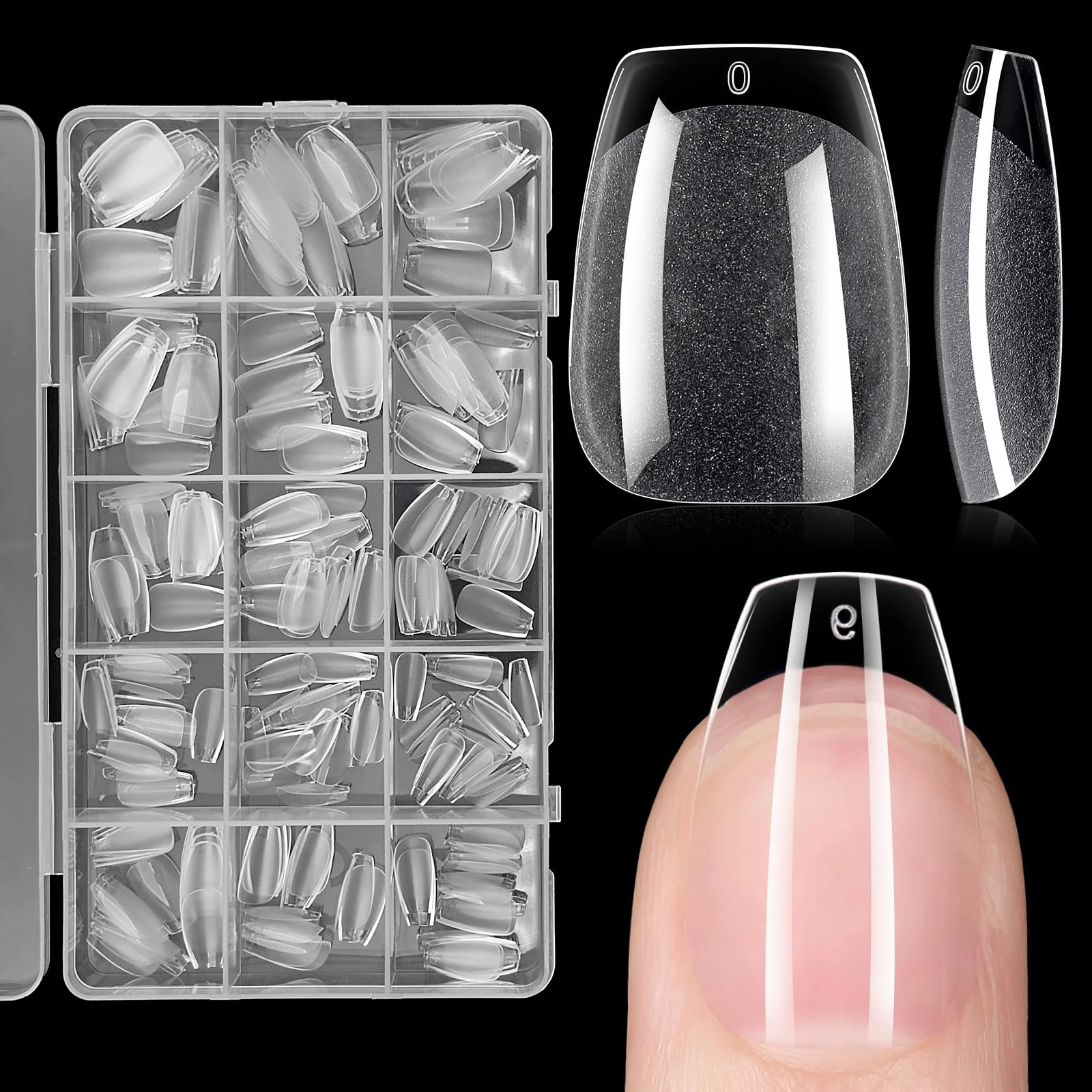 240/330pcs 15 Sizes Short Coffin Nail Tips Soft Gel Clear Gely Nail Tips Half Matte Full Cover Short Ballet Nail Tips Acryl 260626 - view 1