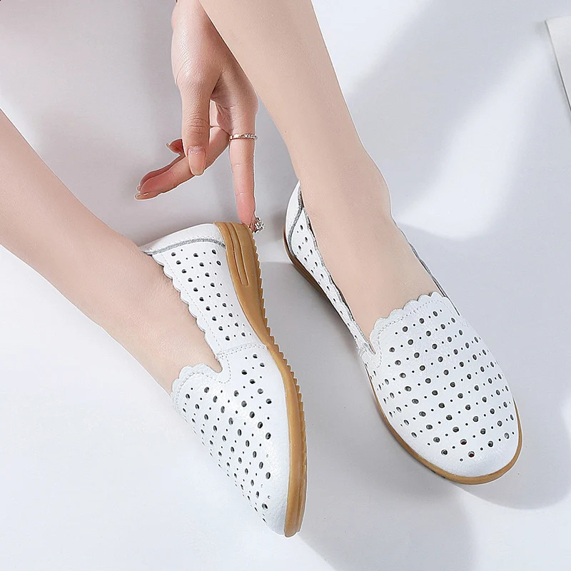 Summer Women Fashion Casual Shoes Leather Slipon Flats Loafers Ladies ner Sneakers Hollow Out Breathable Womens Moccasins 260626 - view 7