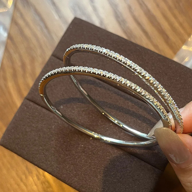 Pure 925 Sterling Silver Full Diamond Bracelet Classic n Party Jewelry Friendship Bracelet Silver Bangle Fine Quality 17CM 260626 - view 6