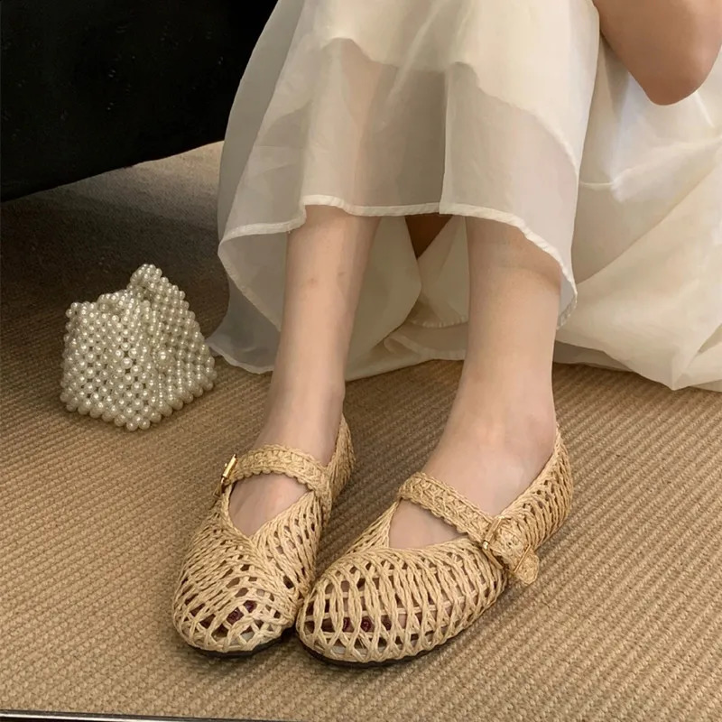 Summer Breathable Hollow out Weave Women Ballet Flats Fashion Mary Janes Soft Soles Walking Loafers Casual Girls Shoes 260626 - view 6