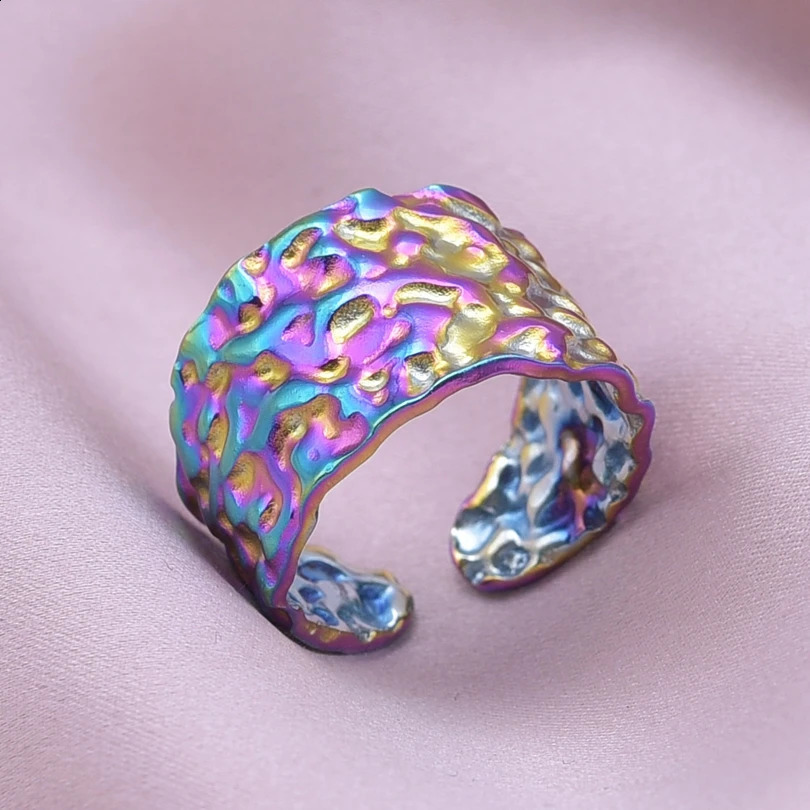 1pc Creative Irregular Wave Smooth Rings ConcaveConvex Surface Wide For Women Men Rainbow Punk Gothic Gift 260625 - view 6