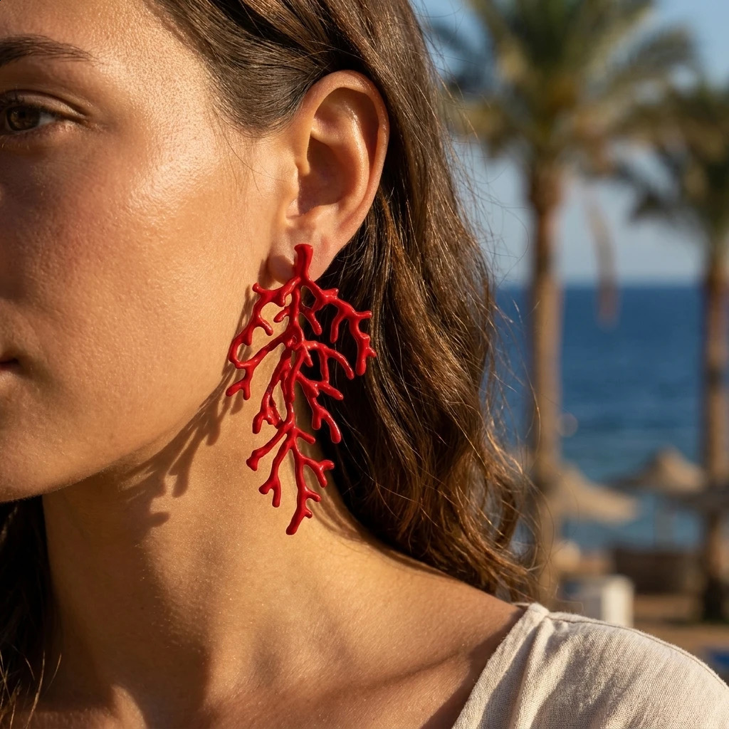Dainty Coral Branch Drop Earrings for Women Exaggerated Pearl Dangle Earrings Vacation Beach Party Jewelry Gift 260626