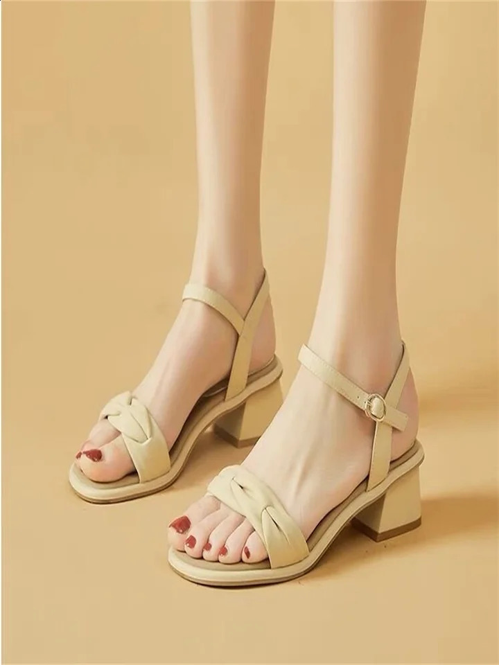 2026 Summer French Style Thick Heel Sandals for Women Elegant Open Toe Fairy Shoes Perfect Dresses 260626 - view 4
