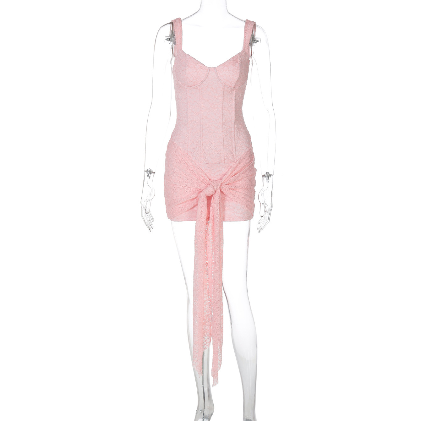 New Fashion Lace Sexy V-neck Waist-cinching Patchwork Tie Bodycon Strap Dress - view 7