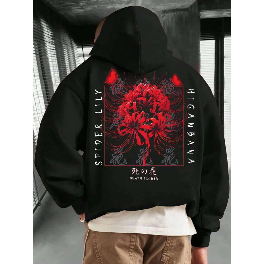 Unisex floral print hooded sweatshirt with drawstring kangaroo pocket comfortable casual and stylish hoodie W260626 - view 4