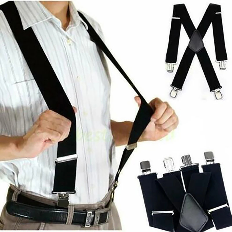 35mm Wide Men Suspenders High Elastic Adjustable 4 Strong Clips Suspender Heavy Duty X Back Trousers Braces 260626