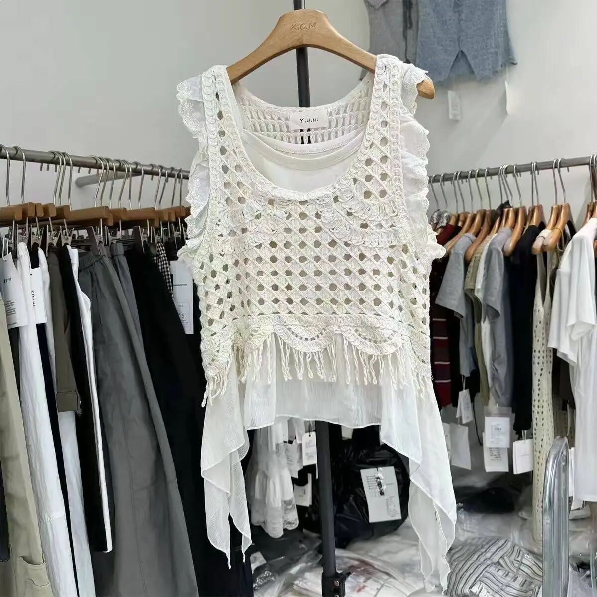 Summer Vacation Style Hollow out Loose Tank Top Womens Knitted Layering Shirt Cotton Regular Fit Sun Protection Tops J163 260618 - view 4