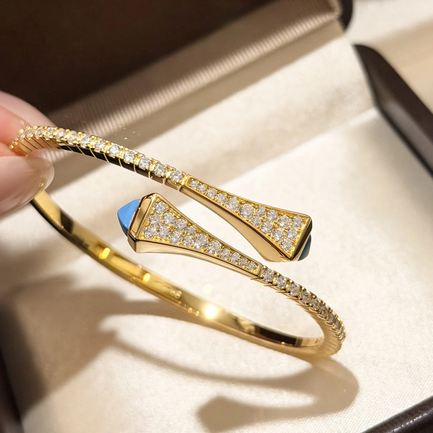y ner 100 925 Sterling Silver Open Bangle Rivets Pyramid Cuff Bracelet Blue Turquoise Cubic Zircon Women Party Jewelr 260626 - view 3