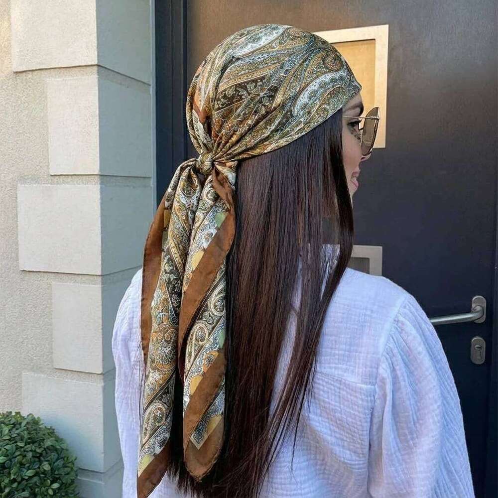 90*90cm Paisley Print Satin Hijabs for Women Luxury Square HeadScarf Bandana Cheveux Soft Neckerchief Hijab Hair Scarves 26Y06226