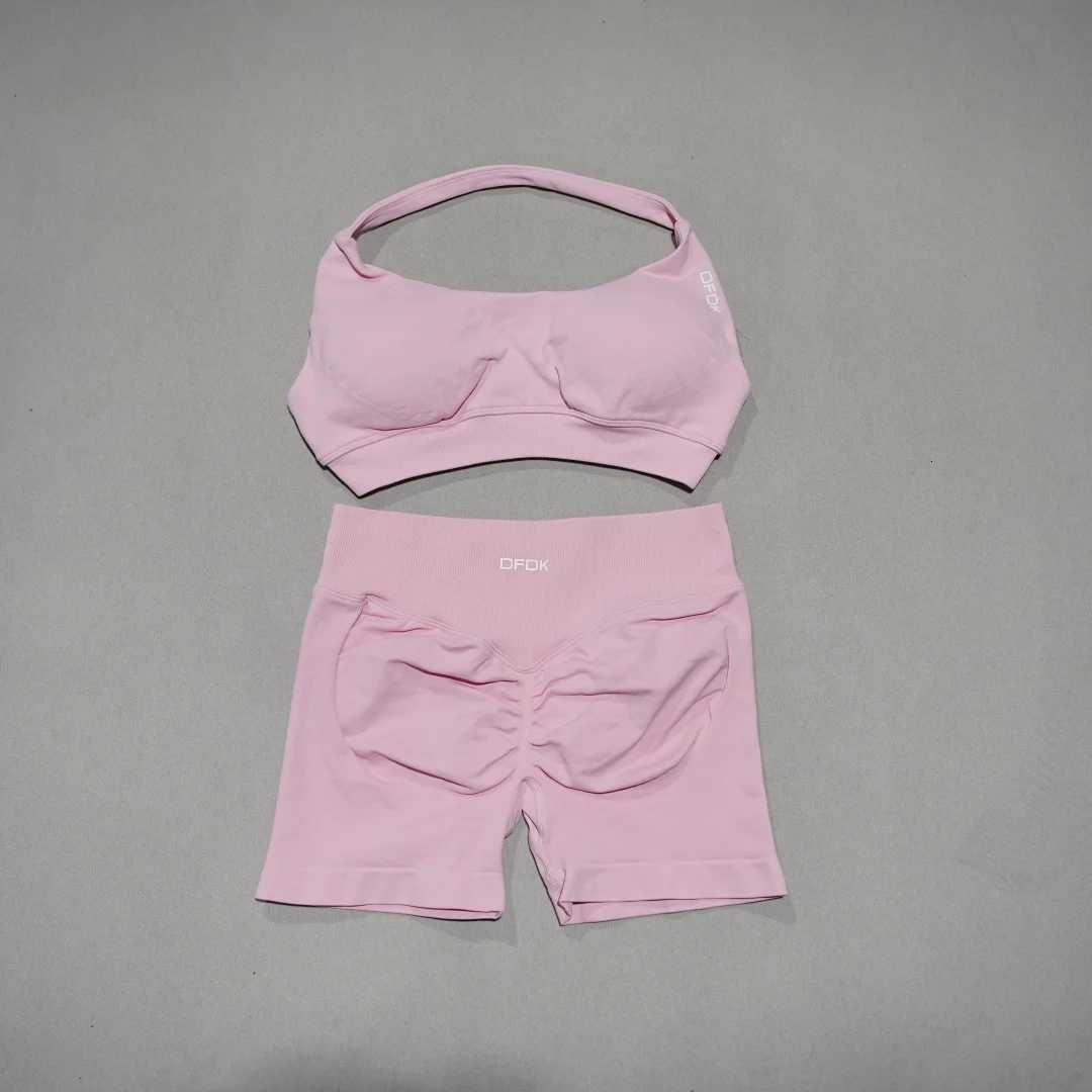 Piece DFDK Women Fashion 2 Sports Matching Set Lace Up Push Up Sports Bra Seamless High Waist Shorts Leggings Butt Lift Yoga Gym M260626 - view 6